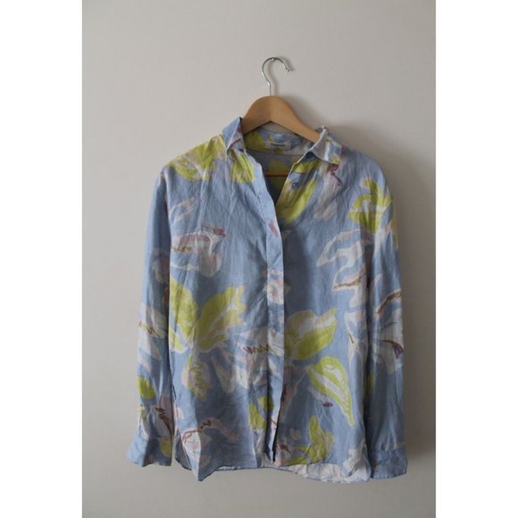 Babaton Tahoma Button-up Linen Shirt Glimmer Cool Yellow Size Small - Picture 4 of 9